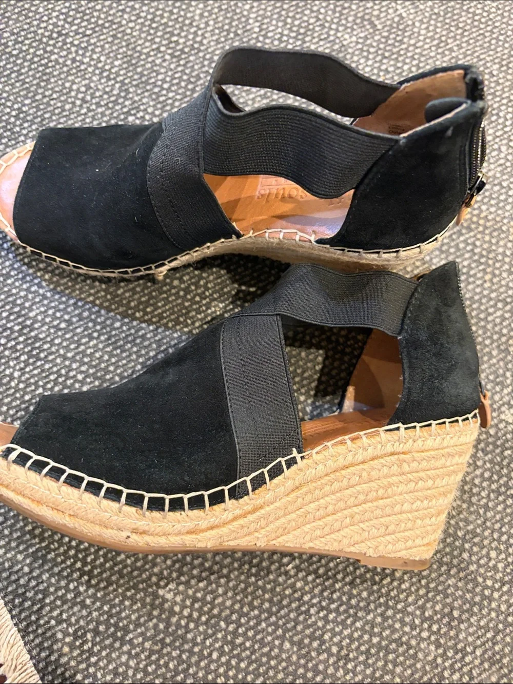 Gentle Souls Black Wedge Sandal with Zipper